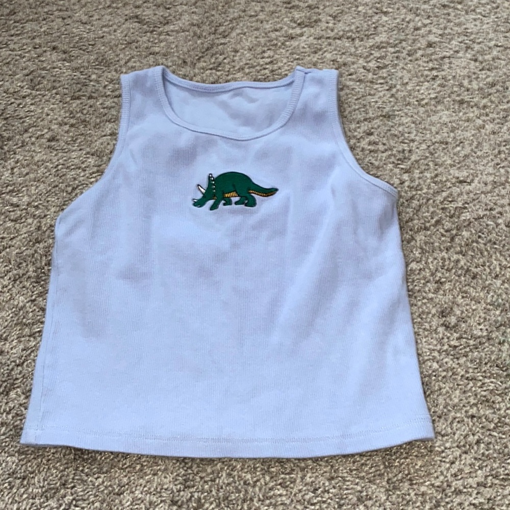 SHEIN dinosaur embroidered blue tank top
